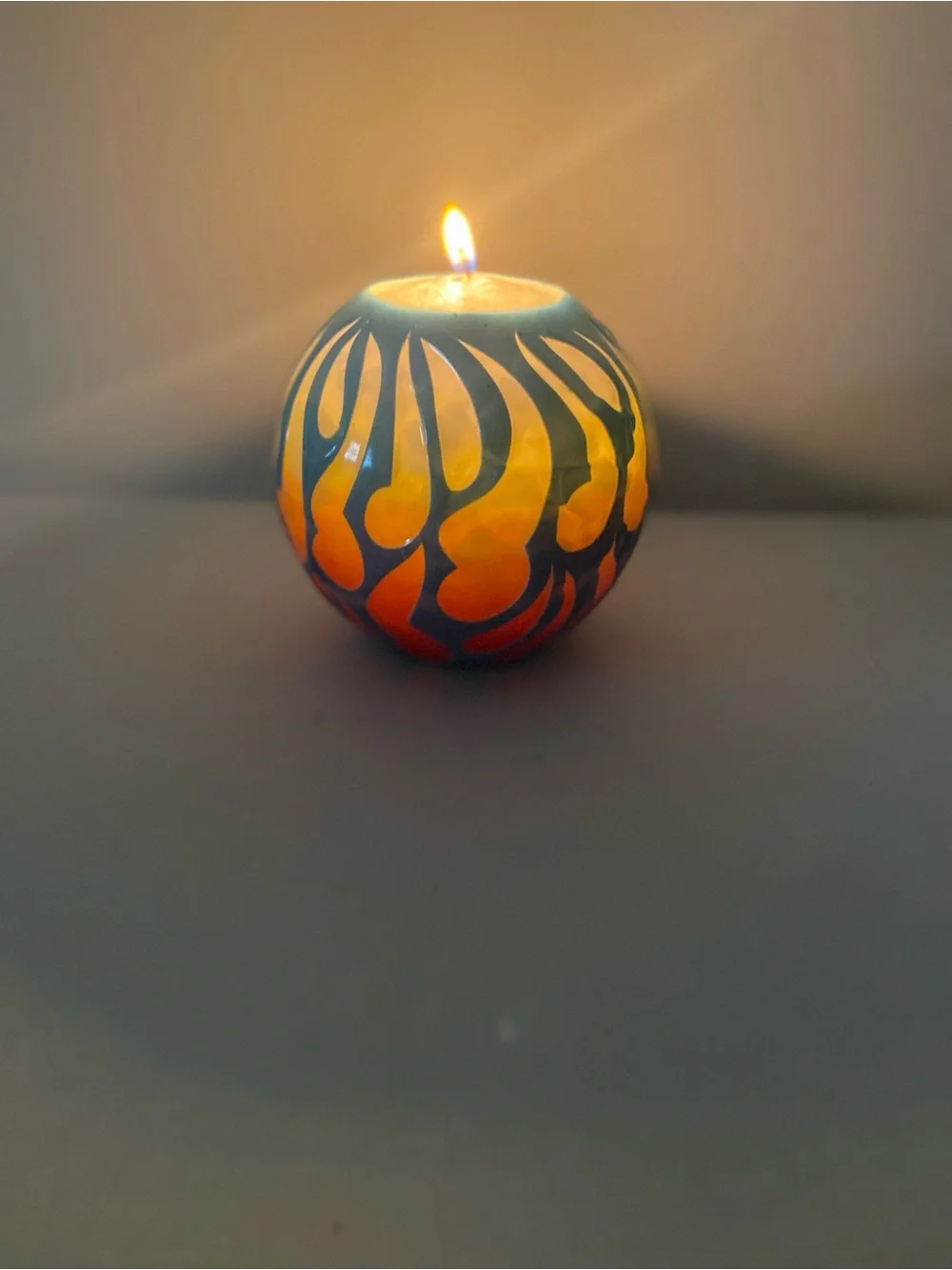 Original Sedona AZ Scene Decorative Round Carved Candle - Teal & Yellow & Orange